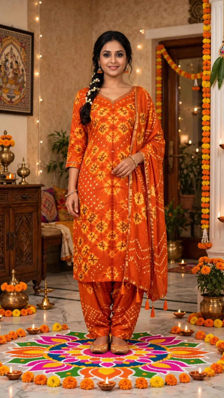 Vibrant Orange Bandhani Print Festive Salwar Suit Set
