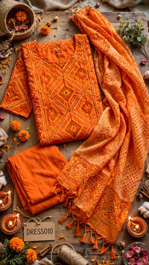 Vibrant Orange Bandhani Print Festive Salwar Suit Set - Photo 3
