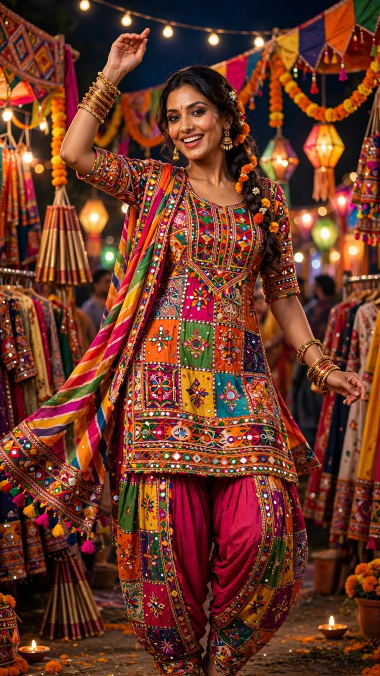 Navratri Festive Mirror-Work Patiala Set – Available in Multicolour Patchwork & Vibrant Pink Patchwork