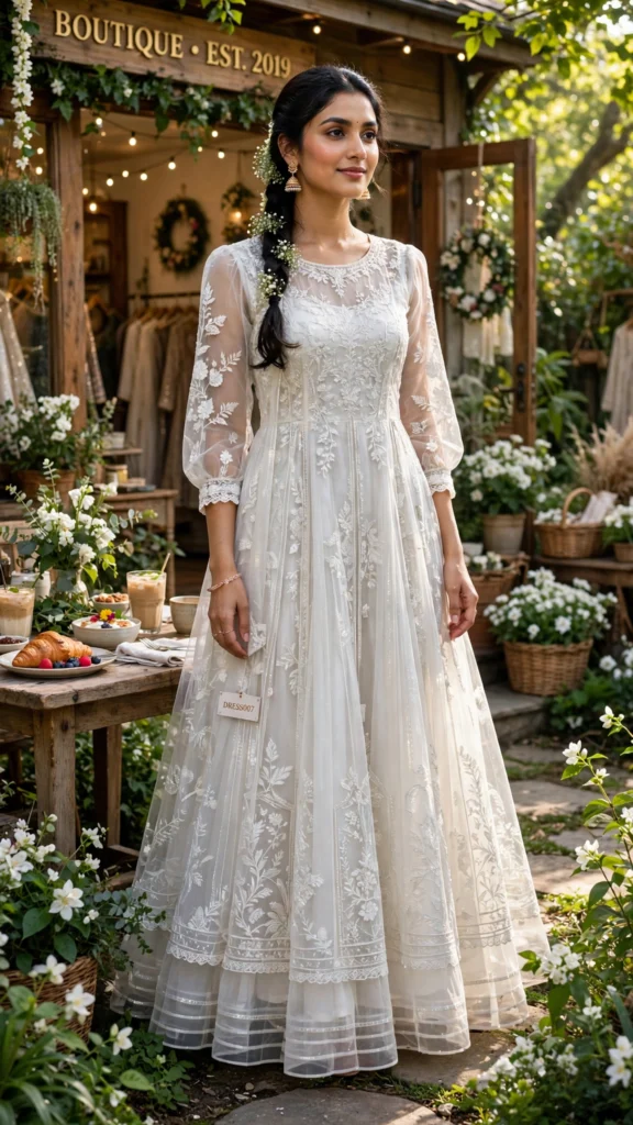 Ethereal Ivory Floral Embroidered Organza Anarkali Gown - Photo 1
