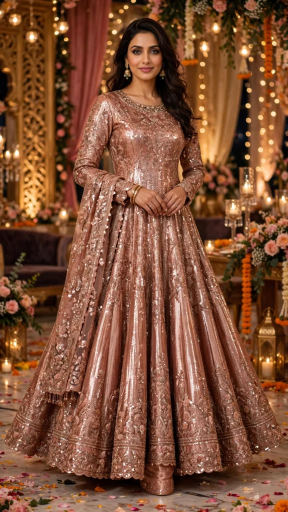 Aura Shimmer Embroidered Anarkali Ensemble with Scalloped Hem - Photo 1