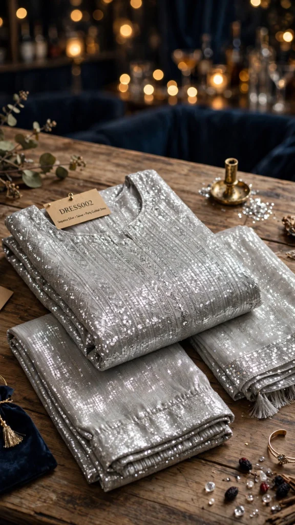 Celestial Shimmer Sequin Embellished Kurta Set – Silver Elegance - Photo 1