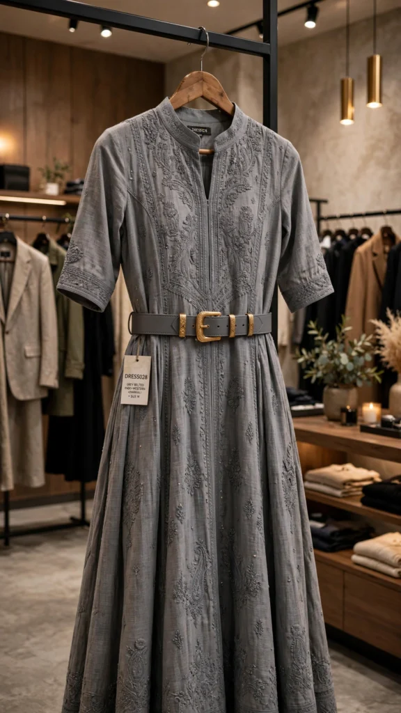 Heritage Grey Embroidered Belted Anarkali Set - Photo 2