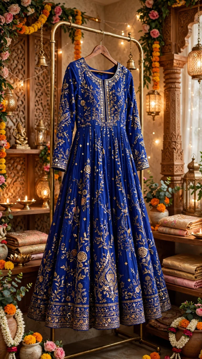 Royal Midnight Azure Zardosi Embroidered Anarkali Set – Timeless Elegance