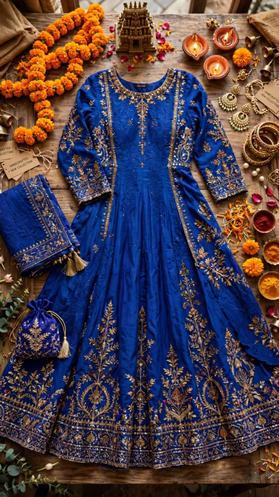 Royal Midnight Azure Zardosi Embroidered Anarkali Set – Timeless Elegance - Photo 2