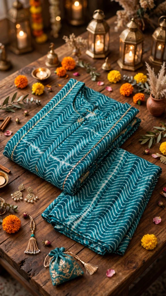 Teal Wave Bandhani Print Anarkali Suit Set – Classic Festive Elegance - Photo 1