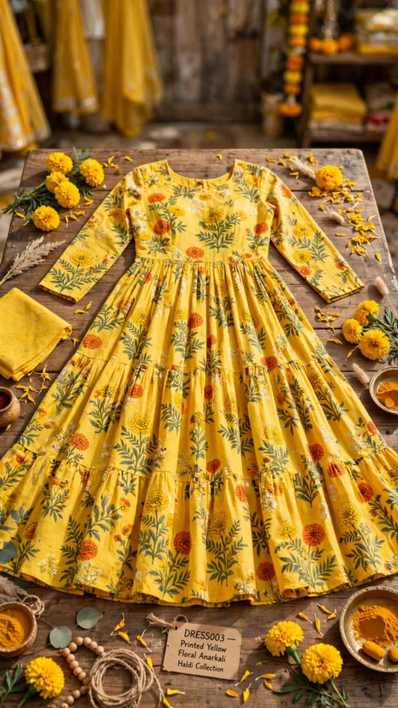 Sunshine Floral Tiered Anarkali Kurta – Available in Vibrant Daisy & Marigold Print - Photo 3