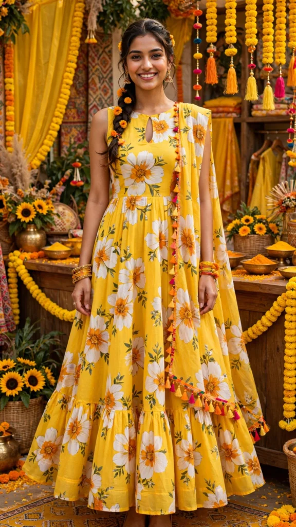 Sunshine Floral Tiered Anarkali Kurta – Available in Vibrant Daisy & Marigold Print - Photo 1