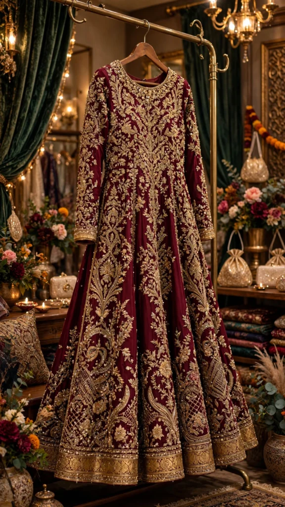 Regal Zardosi Velvet Anarkali Set – Available in Midnight Burgundy & Deep Plum - Photo 3