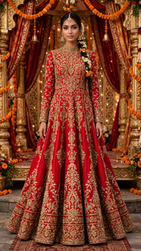 Royal Crimson Zardosi Anarkali Bridal Ensemble – Handcrafted Luxury - Photo 1
