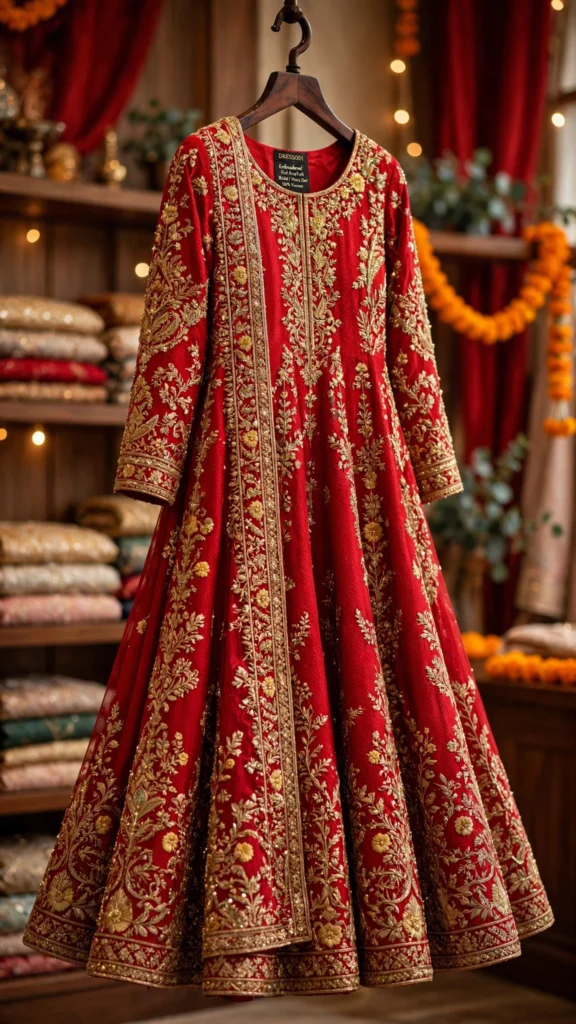 Royal Crimson Zardosi Anarkali Bridal Ensemble – Handcrafted Luxury - Photo 2