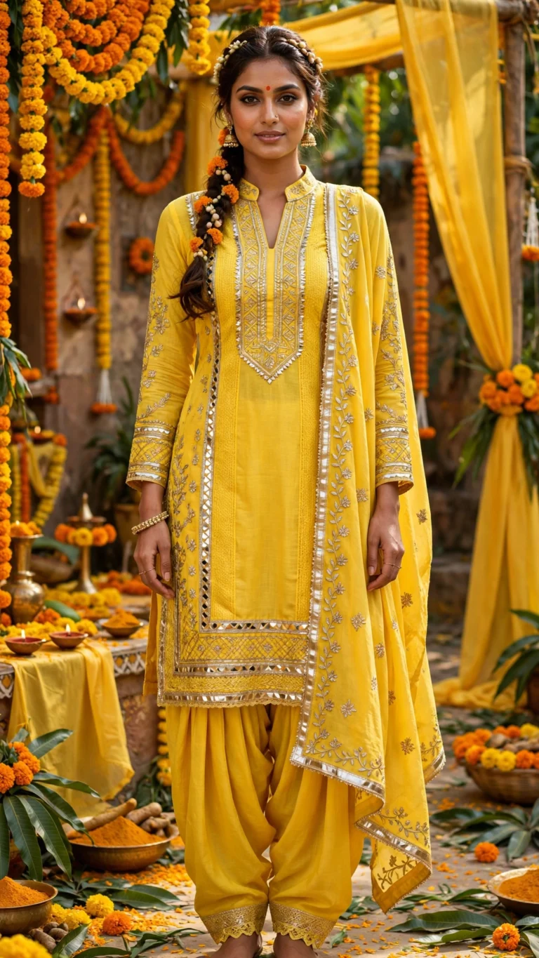 Sunshine Radiance Embroidered Kurta Set with Dupatta – Available in Patiala & Gharara Styles