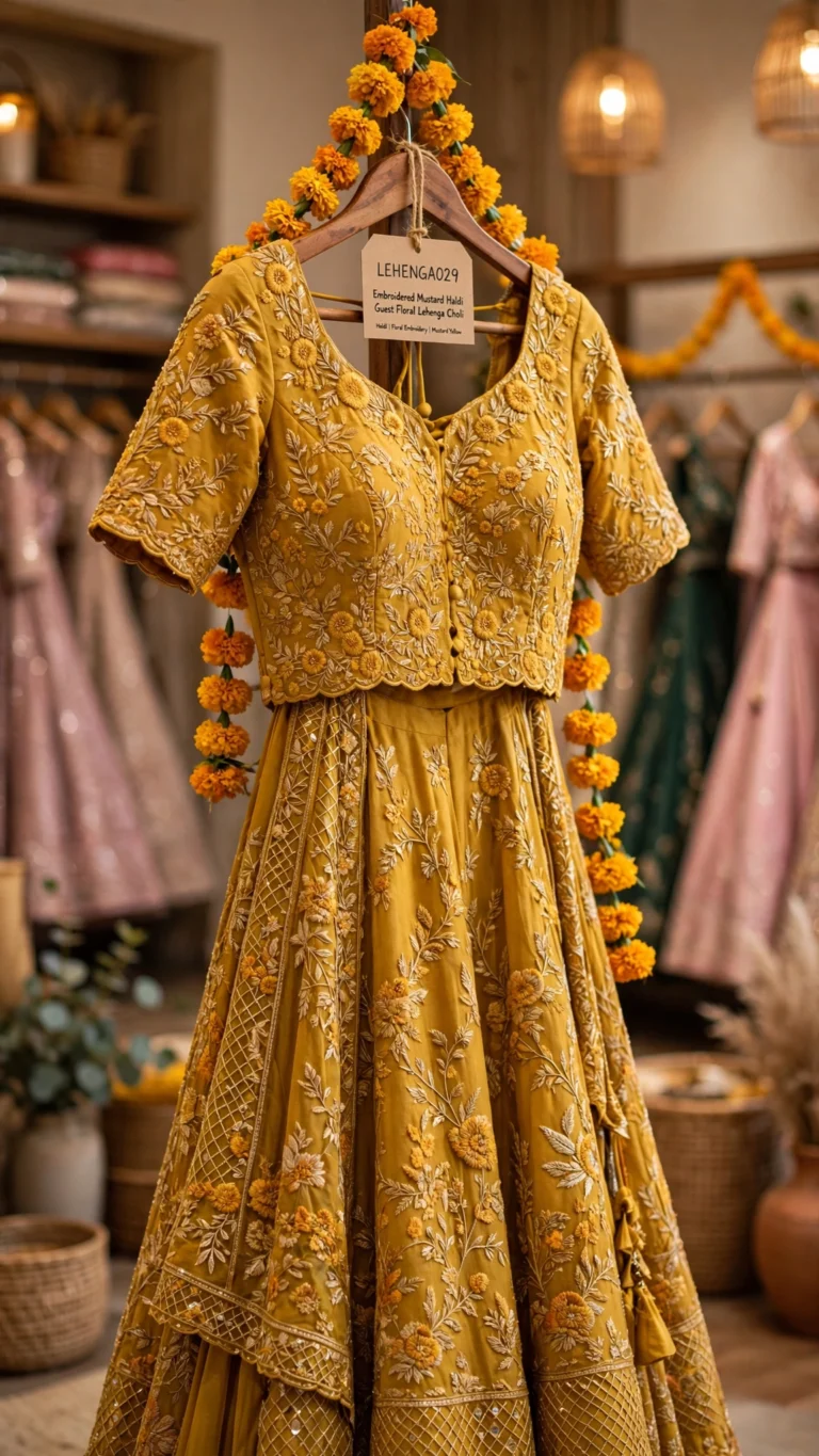 Sun-Kissed Mustard Floral Embroidered Lehenga Set – Festive Haldi Edit