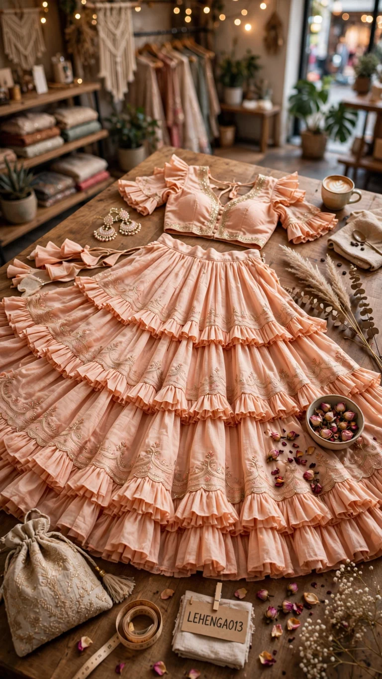 Ethereal Tiered Ruffle Lehenga Choli Set – Available in Pastel Pink & Soft Peach
