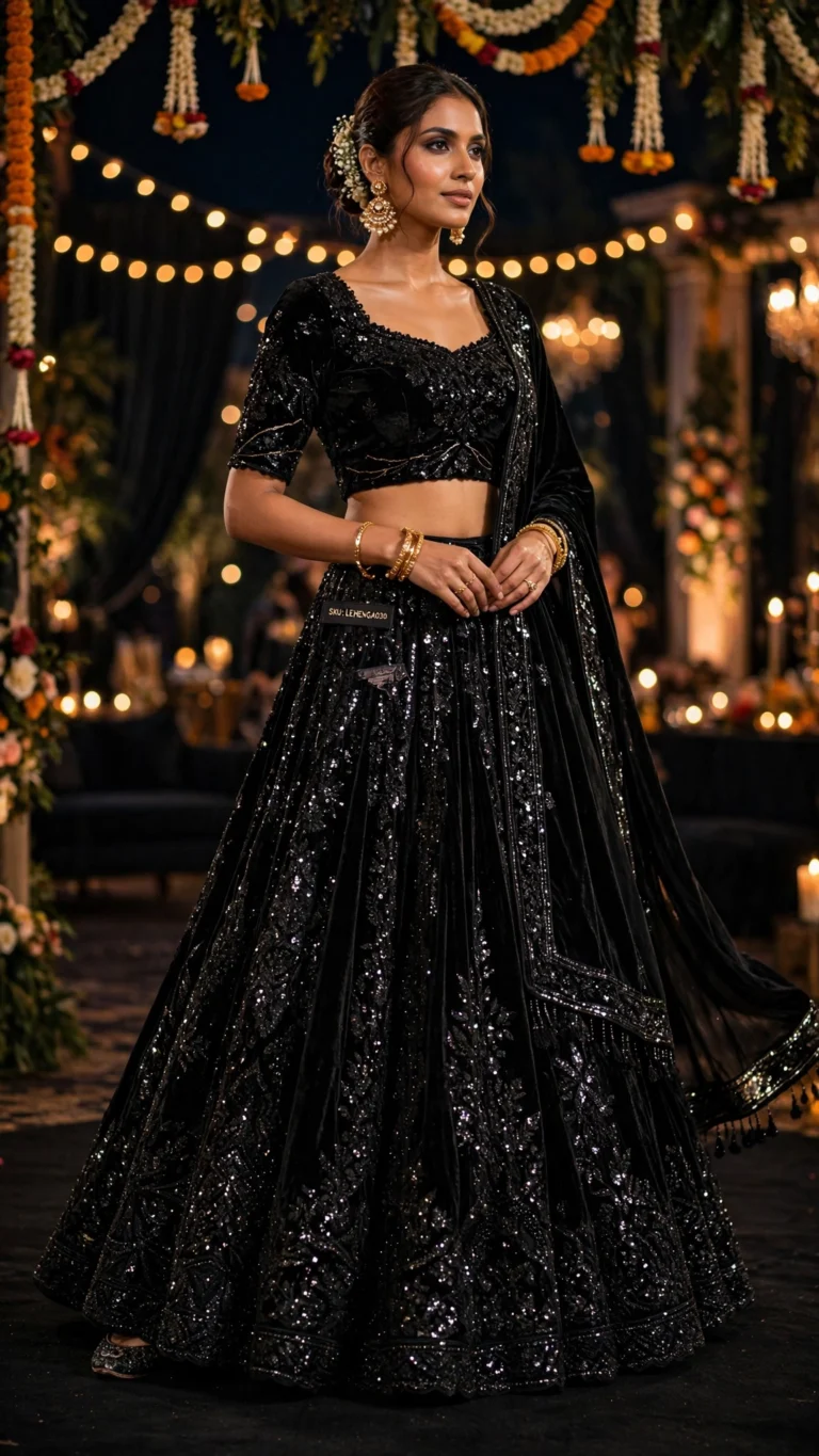 Midnight Noir Velvet Embellished Lehenga Set