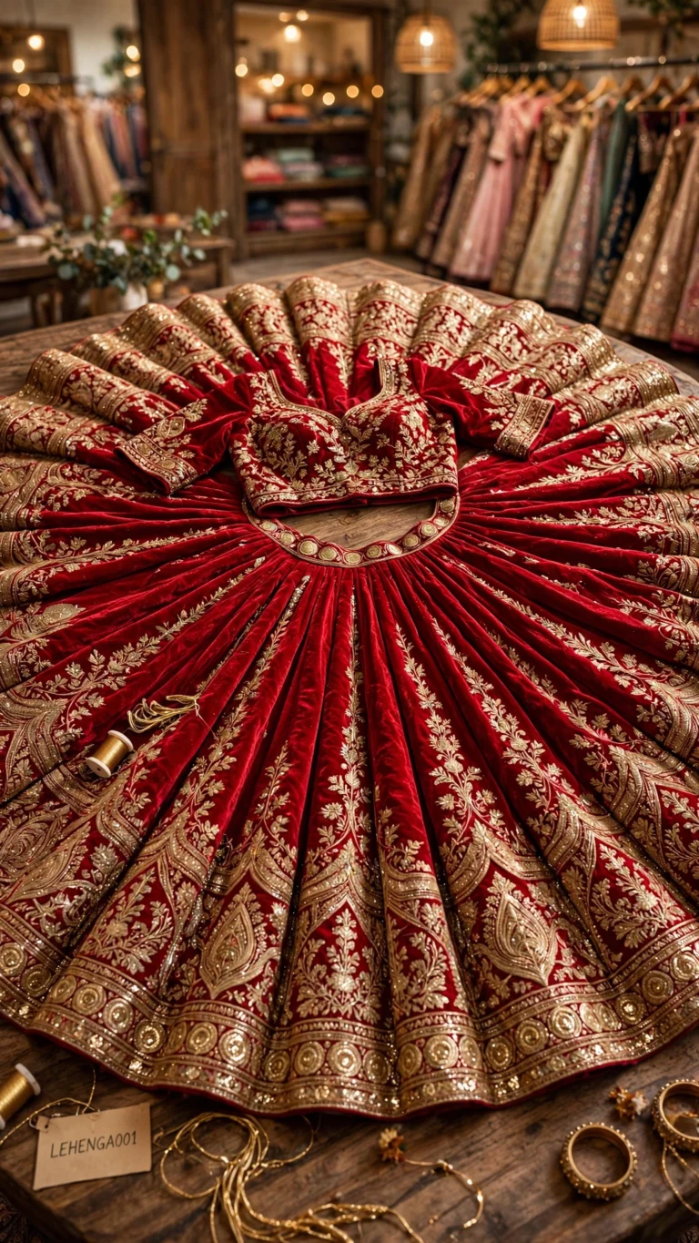 Rainbow Ruffled & Embroidered Velvet Lehenga Sets – Available in Rainbow Multicolour & Royal Red