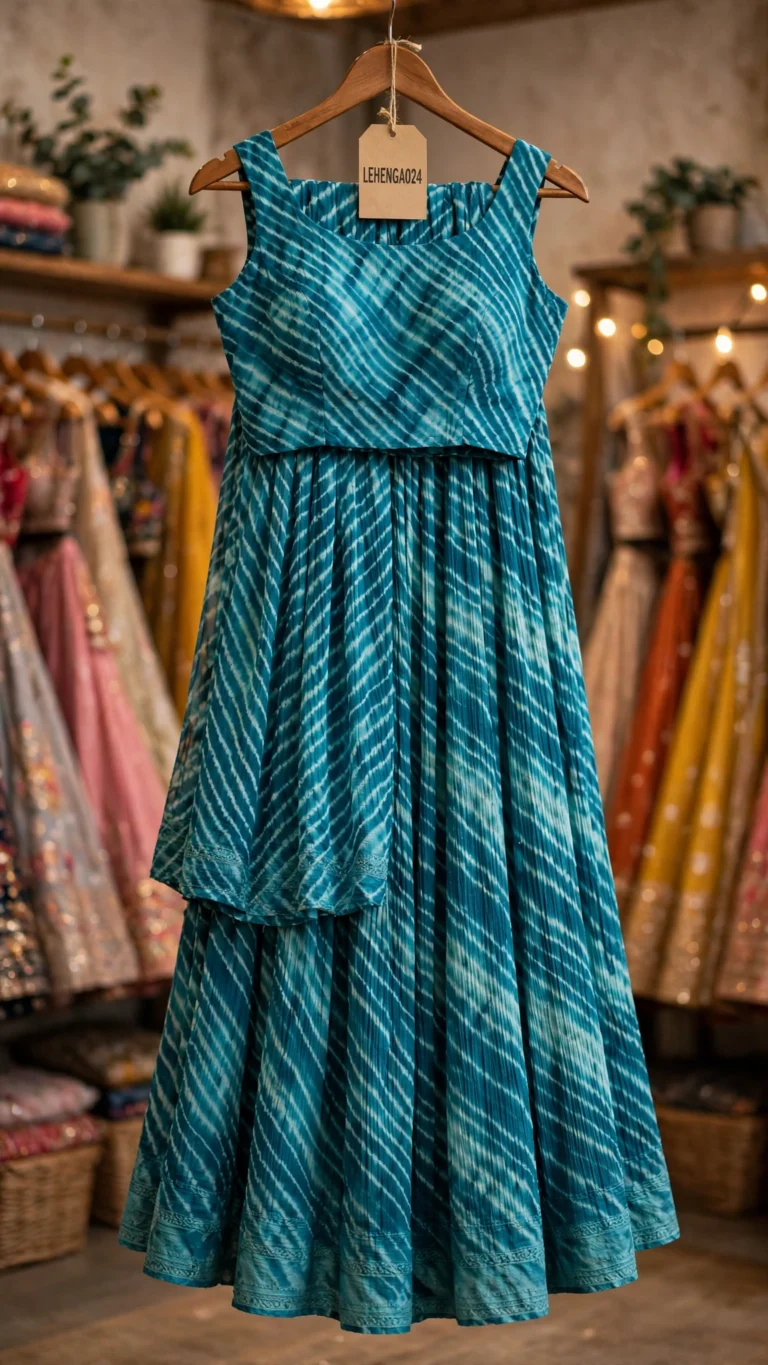 Ethereal Teal Wave Shibori-Style Chanderi Lehenga Set – Available in Teal and Ocean Blue
