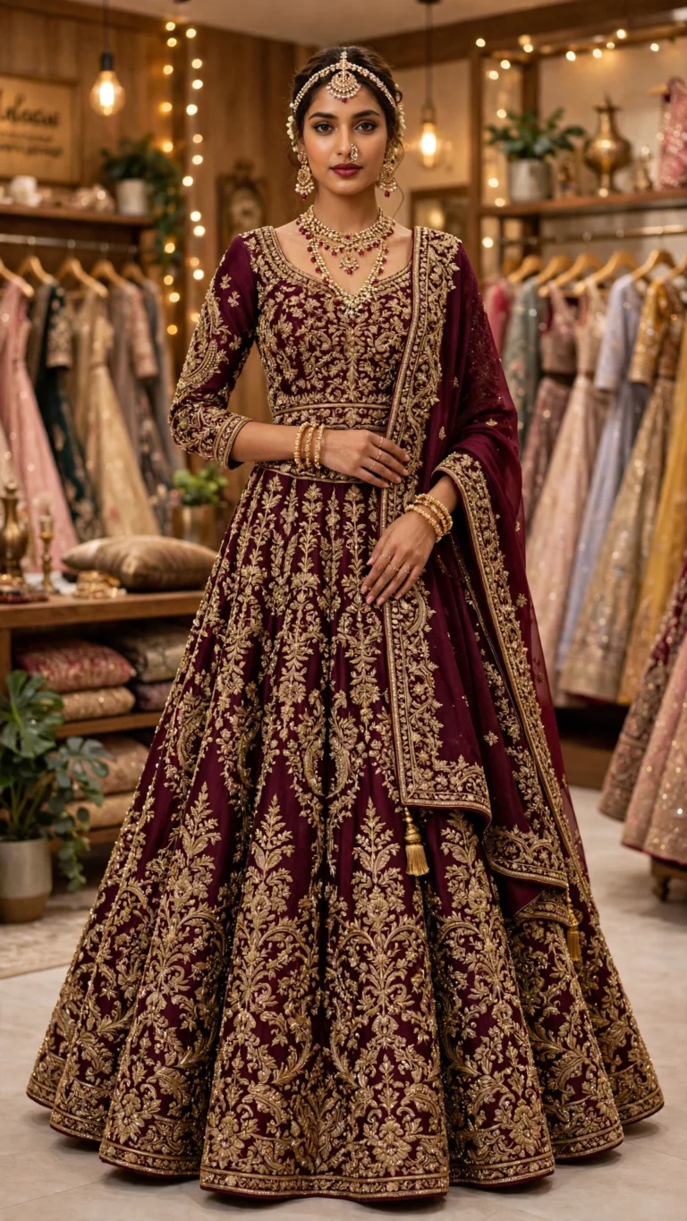 Opulent Organza Floral Embroidered Lehenga Set – Available in Pristine Ivory & Royal Maroon