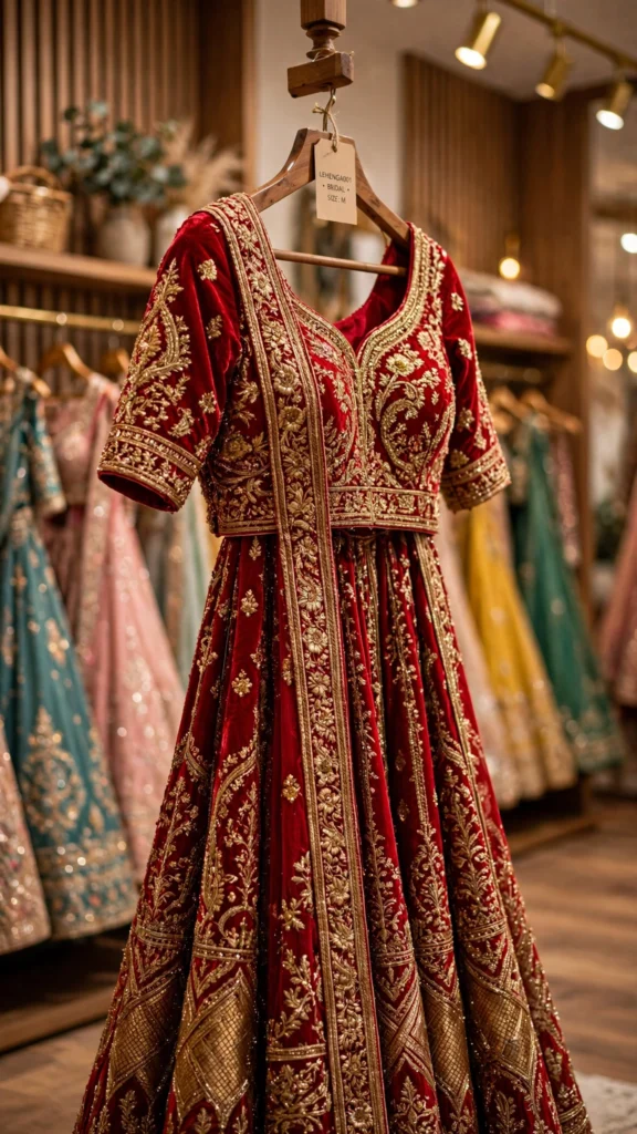 Ethereal Pearl-Embellished & Opulent Velvet Bridal Lehengas – Available in Ivory Cream & Royal Maroon - Photo 3
