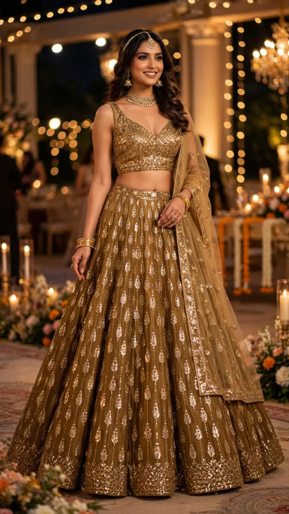Regal Zardosi Velvet Lehenga Set – Available in Emerald Green & Antique Gold - Photo 3