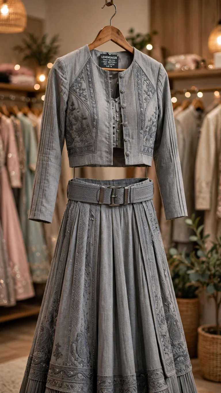 Timeless Elegance Belted Lehenga Set – Available in Lunar Grey & Ethereal Ivory
