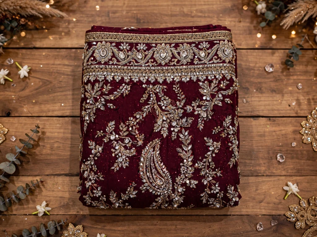 Opulent Embellished Shimmer Saree Collection – Available in Golden Glow, Midnight Black & Royal Maroon - Photo 3