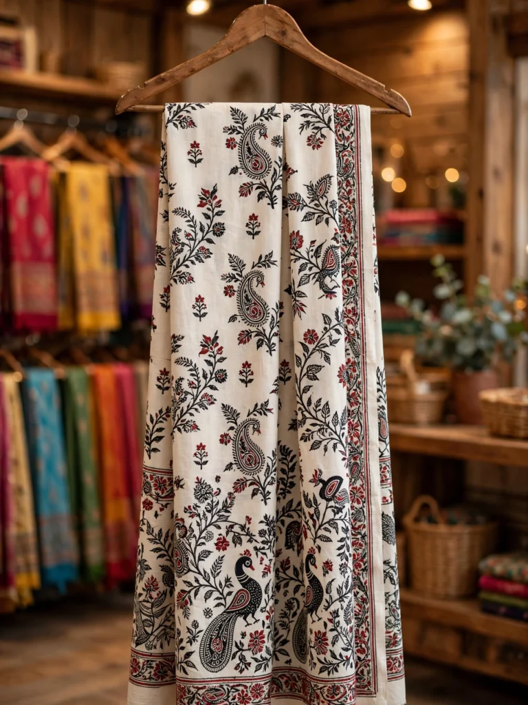 Ethereal Floral & Paisley Printed Saree Ensemble – Available in Lilac & Off-White - Photo 2