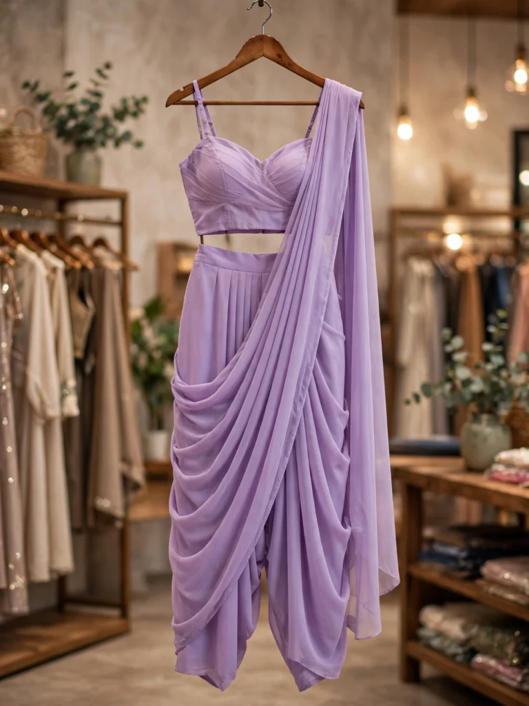 Elegant Lavender Co-ord Drape Set & Floral Serenity Saree – Available in Lavender & Floral Blue