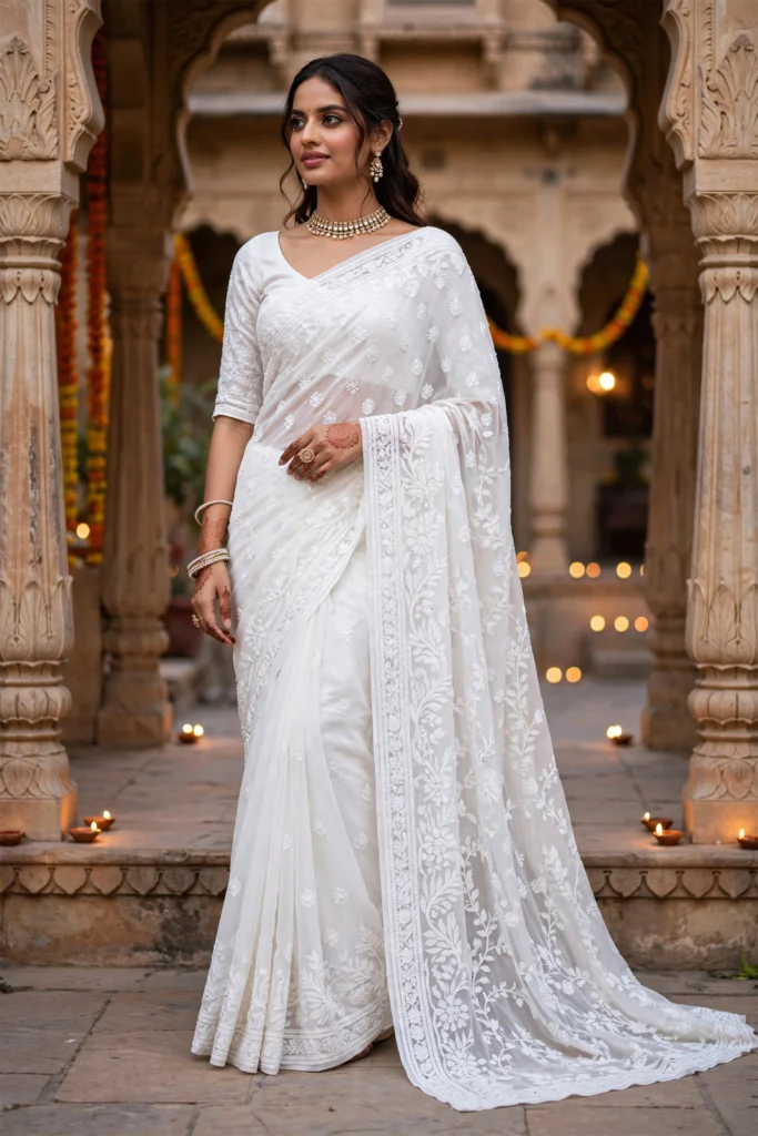 Ethereal & Regal Ethnic Ensemble – Available in Pristine White, Royal Maroon & Floral Sky Blue - Photo 2