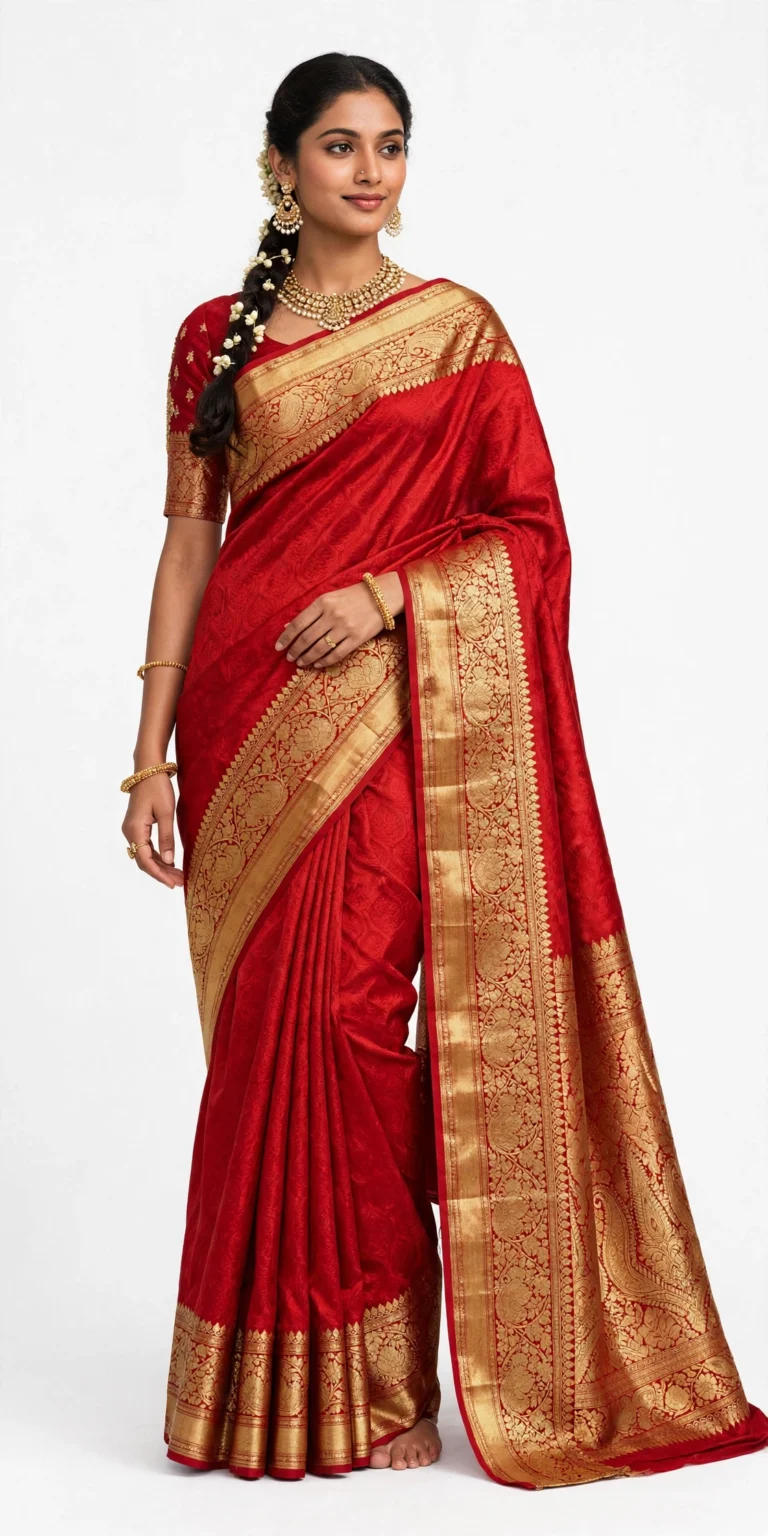 Timeless Temple Motif Silk Saree with Grand Zari Border – Available in Royal Blue & Crimson Red