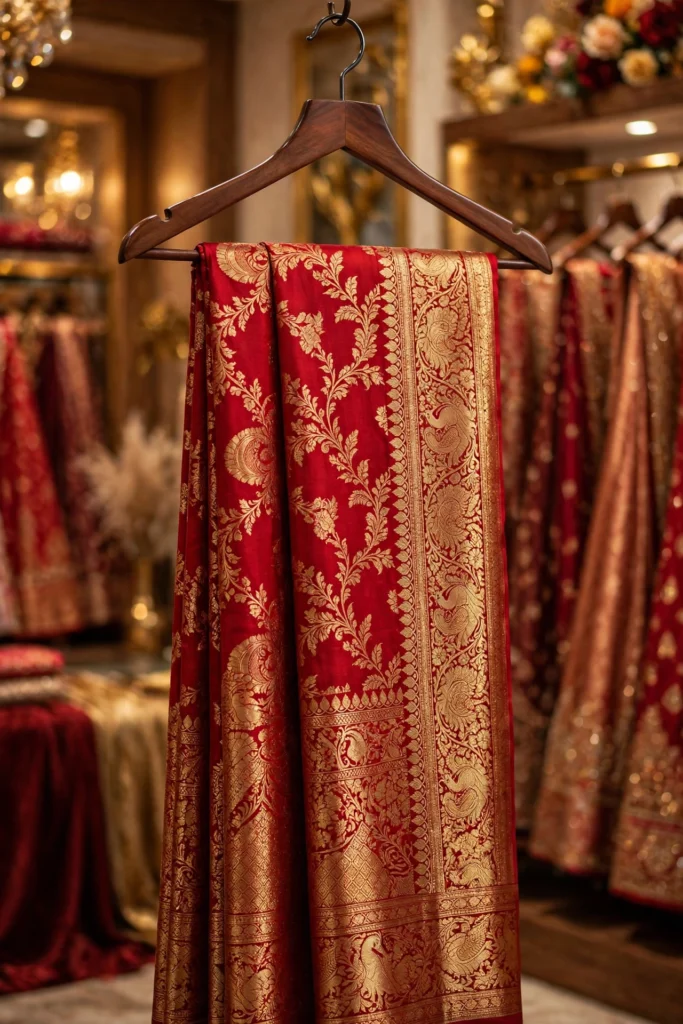 Ethereal Floral Breeze & Regal Crimson Banarasi – Available in Sky Blue & Crimson Red - Photo 1