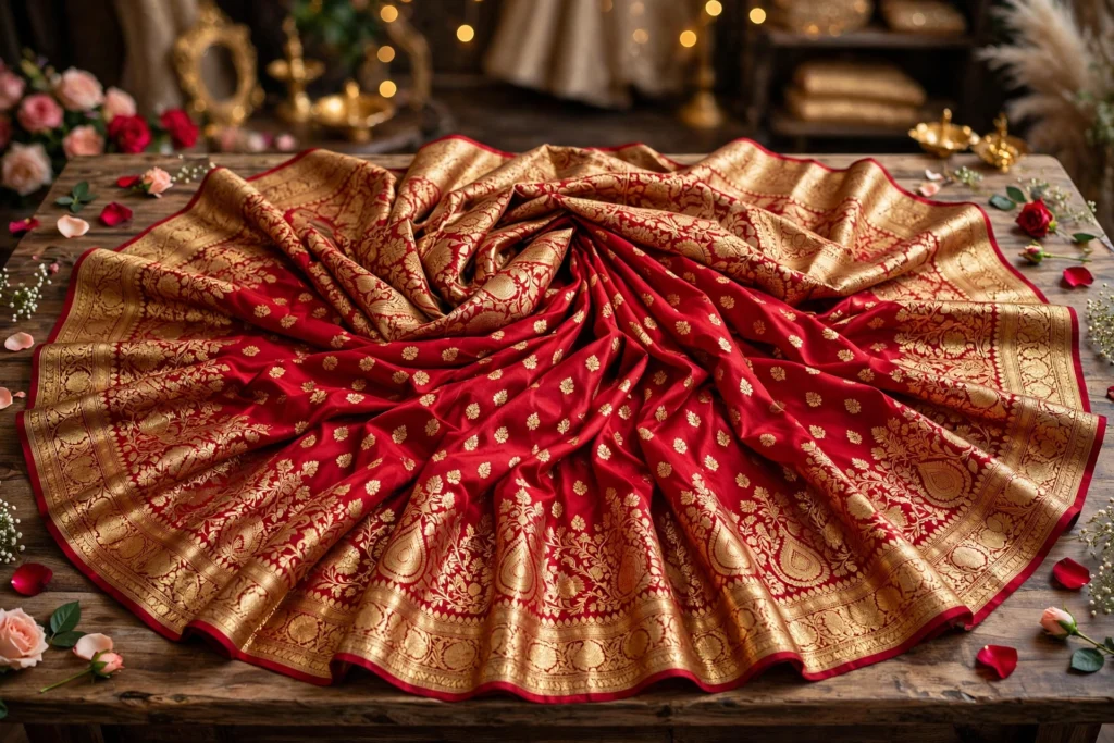 Ethereal Floral Breeze & Regal Crimson Banarasi – Available in Sky Blue & Crimson Red - Photo 2