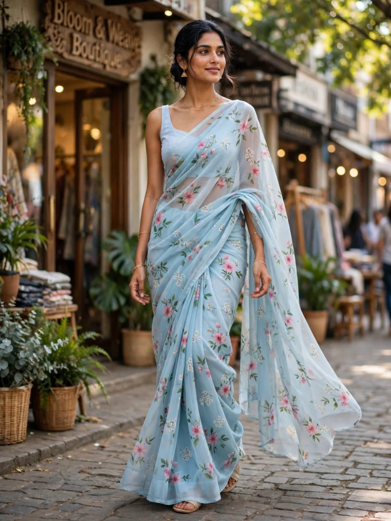 Ethereal Floral Breeze & Regal Crimson Banarasi – Available in Sky Blue & Crimson Red - Photo 3