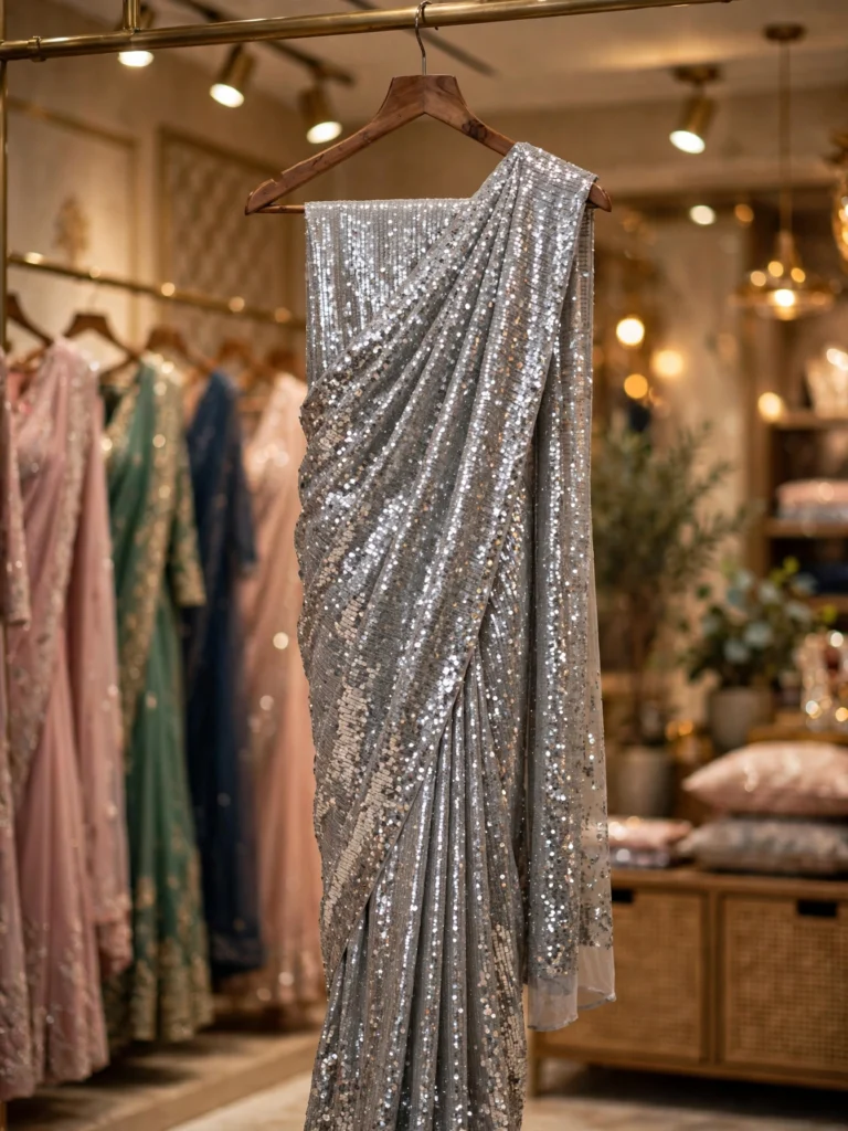 Opulent Sequin & Traditional Silk Saree Collection – Available in Radiant Silver & Regal Royal Blue - Photo 2
