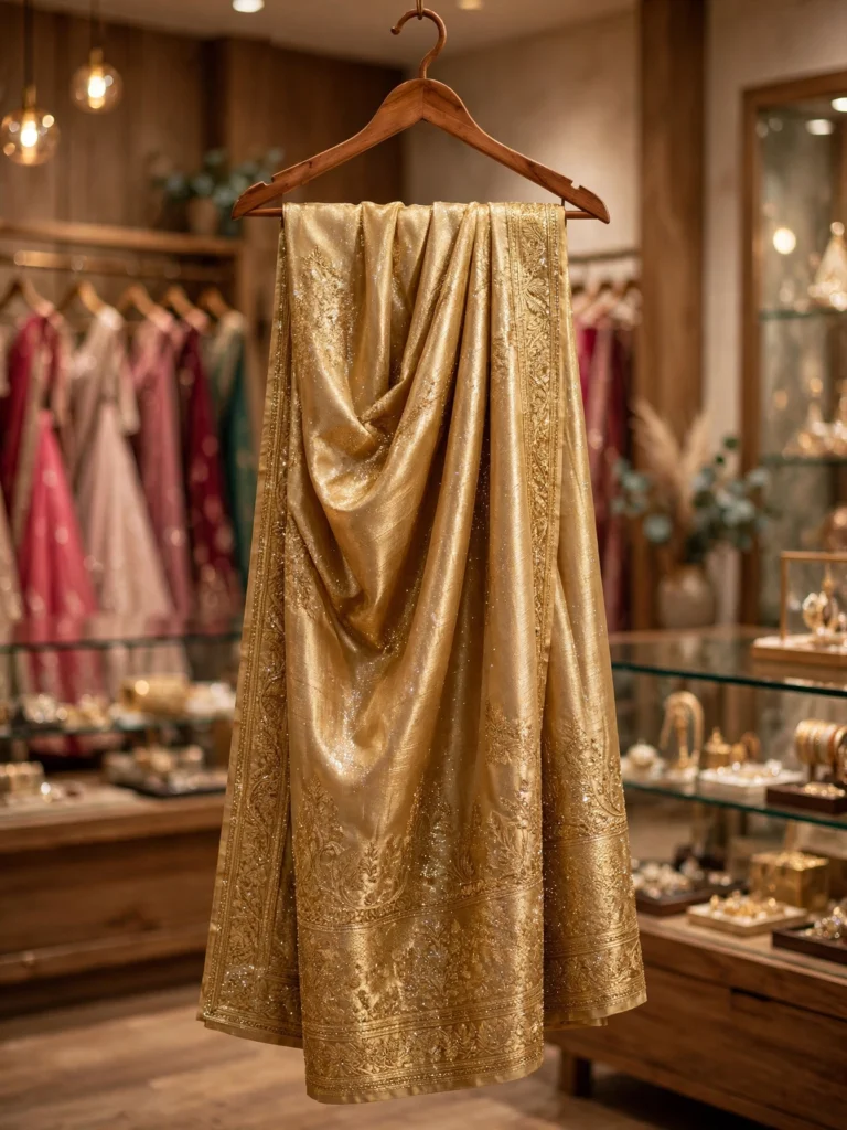 Ethereal Radiance Shimmer Saree Collection – Available in Tangerine Zest & Gilded Champagne - Photo 2