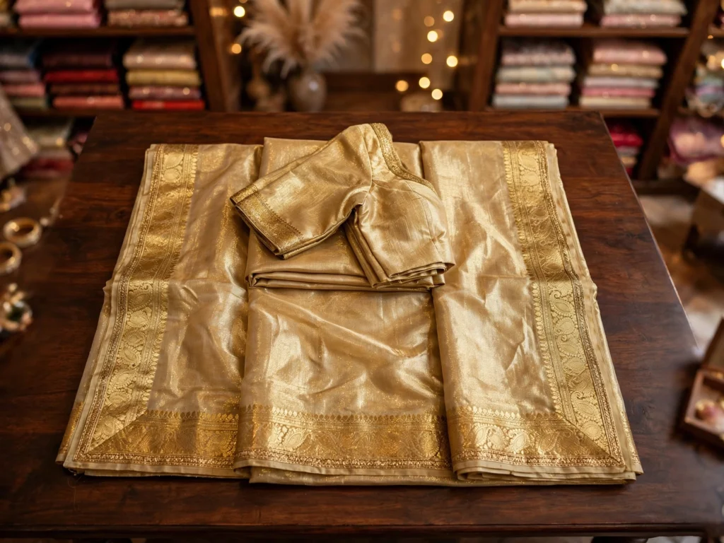 Ethereal Radiance Shimmer Saree Collection – Available in Tangerine Zest & Gilded Champagne - Photo 3