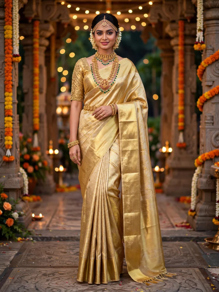 Contemporary Denim Drape & Classic Gold Silk Saree – Available in Urban Denim & Traditional Gold