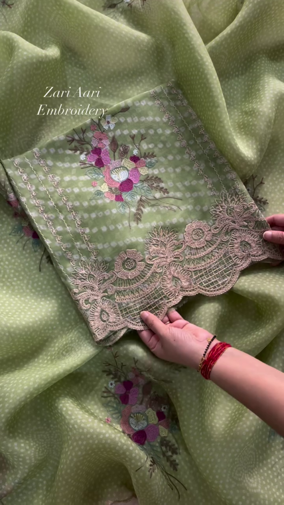 Vibrant Zari Aari Embroidered Floral Fabric - Photo 6