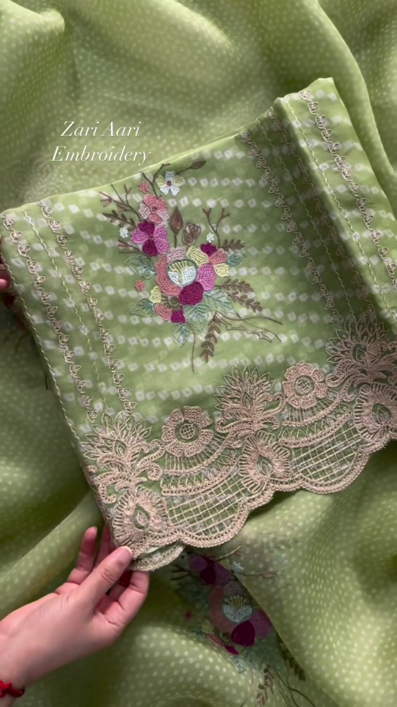Vibrant Zari Aari Embroidered Floral Fabric - Photo 4