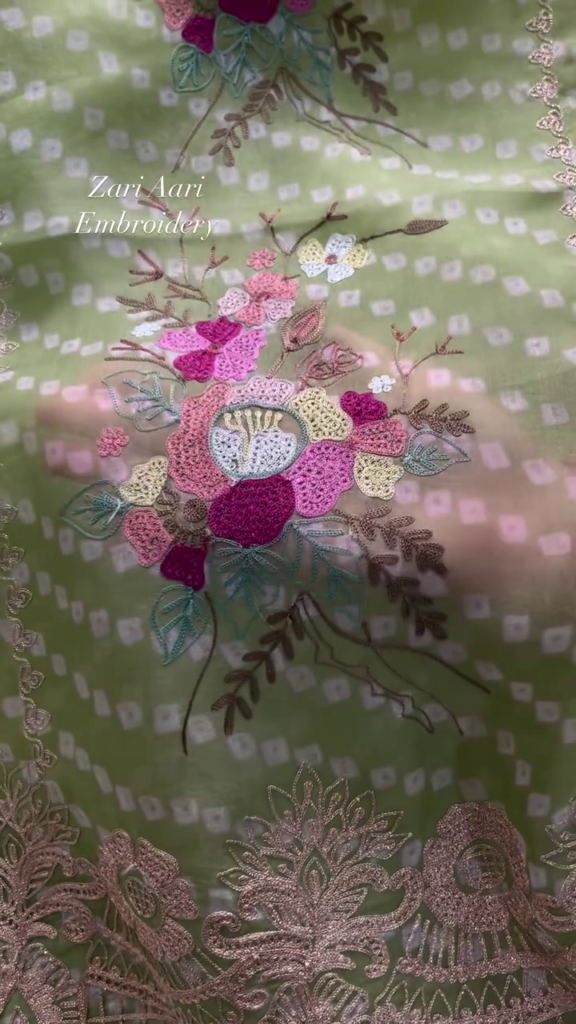 Vibrant Zari Aari Embroidered Floral Fabric - Photo 2