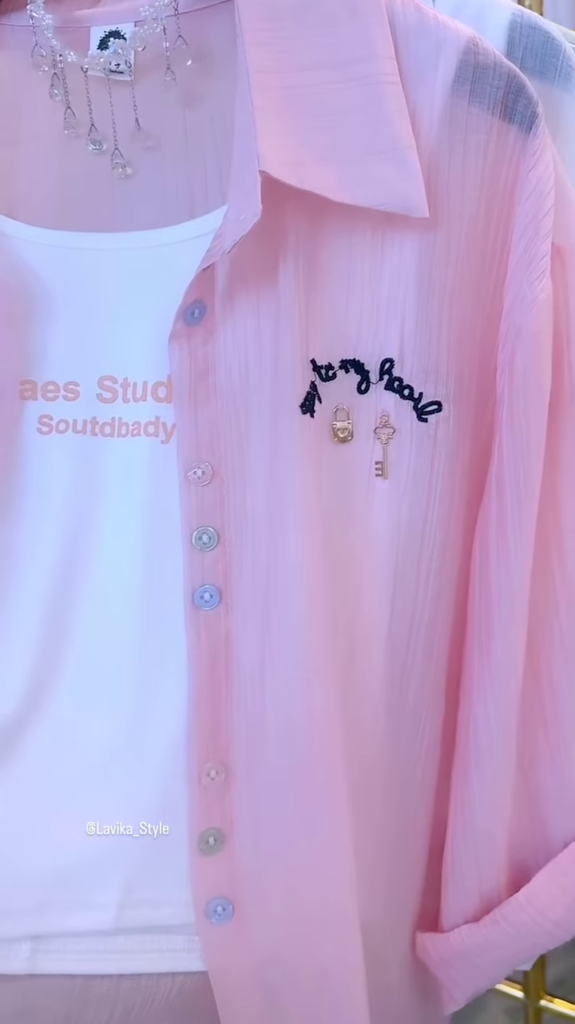 Effortless Pink Sheer Button-Down Shirt Set - Photo 2