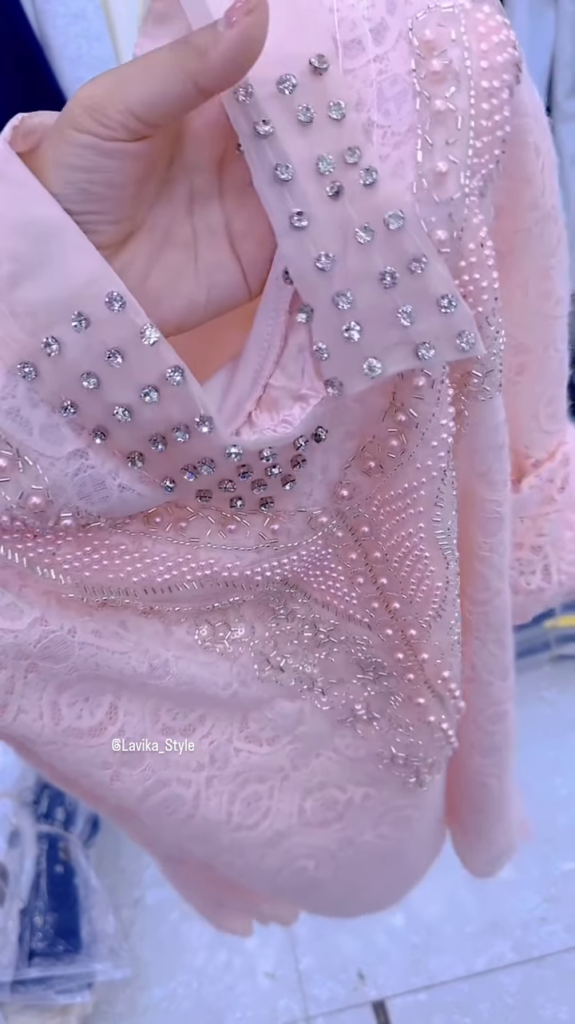 Exquisite Embellished Blouse with Lace and Pearl Detailing - Photo 4