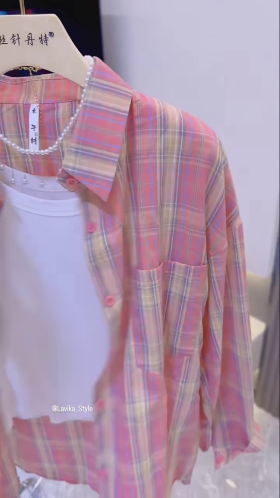 Casual Plaid Oversized Shirt and Top Set - Photo 3
