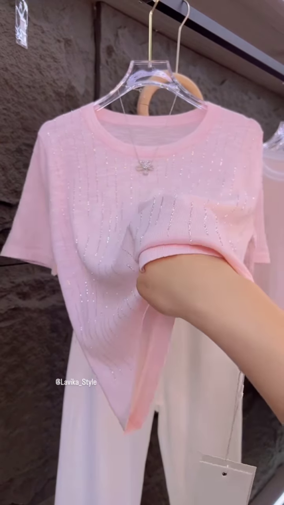 Shimmering Soft-Knit T-Shirt with Glitter Details - Photo 2
