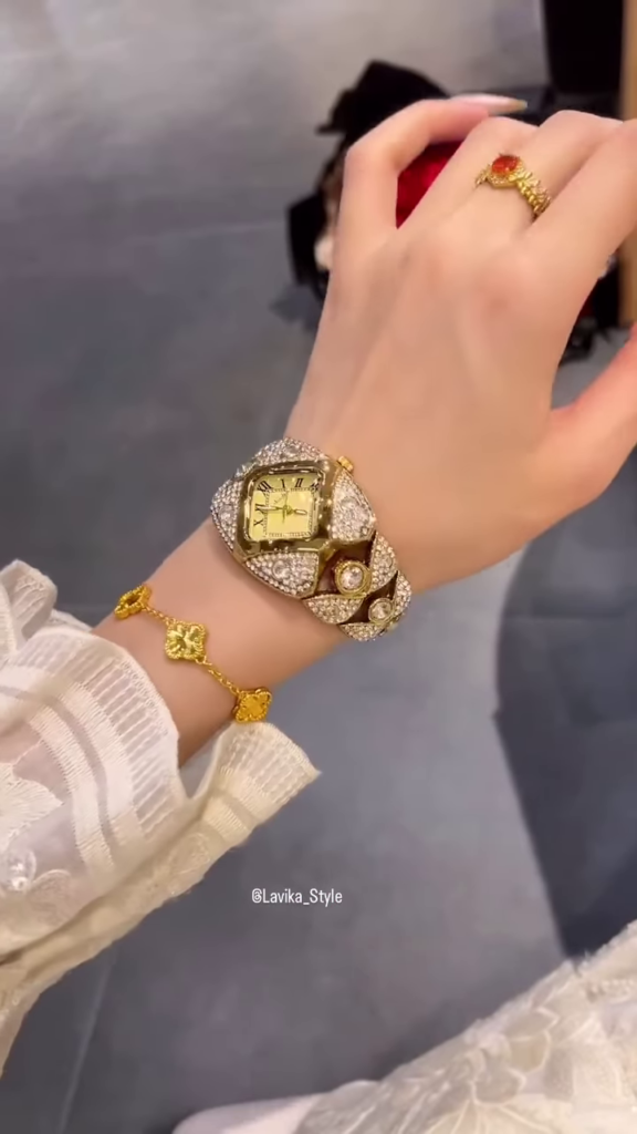 Opulent Gold-Toned Statement Watch and Bracelet Set - Photo 2