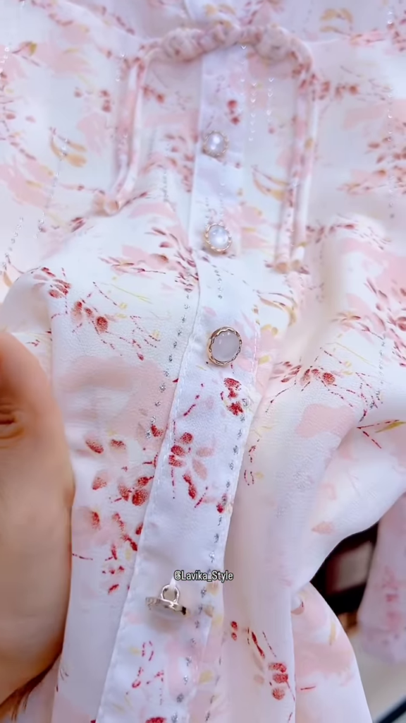 Delicate Floral Sheer Blouse with Front Tie Detail - Photo 2