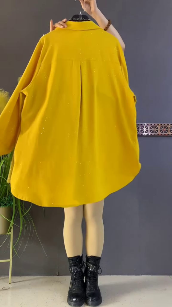 Stylish Yellow Tunic with Pearl and Pleated Details - Photo 2