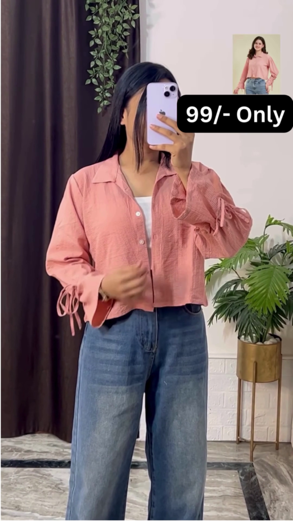 Stylish Brown Overshirt with Black Crop Top and Jeans - Photo 7